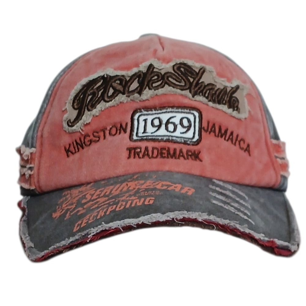 Rock Shank Kingston Jamaica  Distressed Strapback Cap Orange